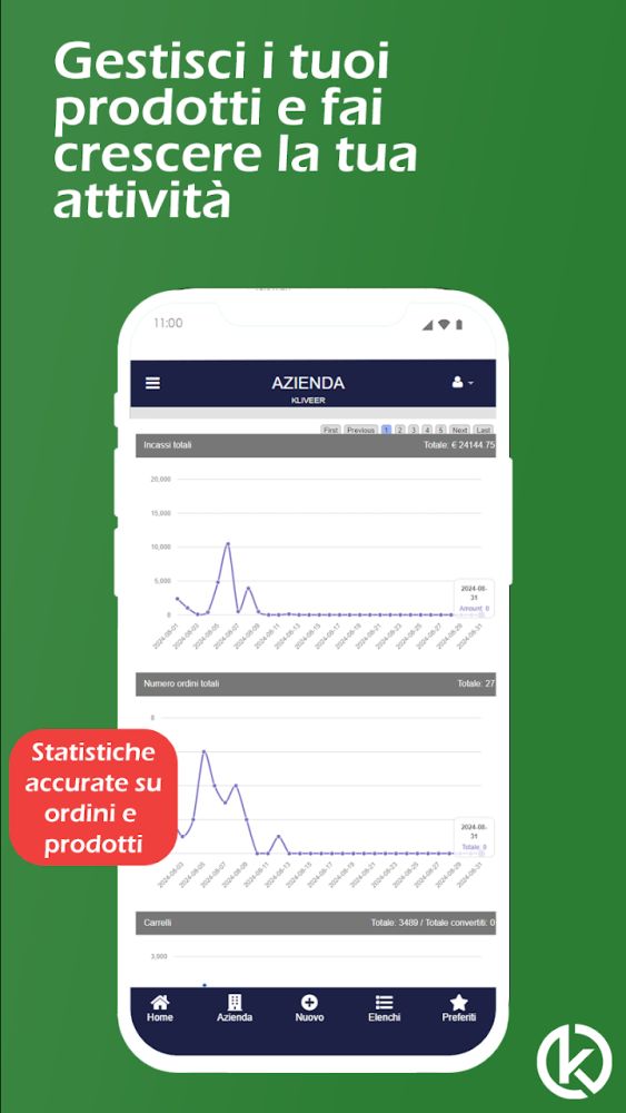 Schermata dell’app Kliveer – Gestione azienda