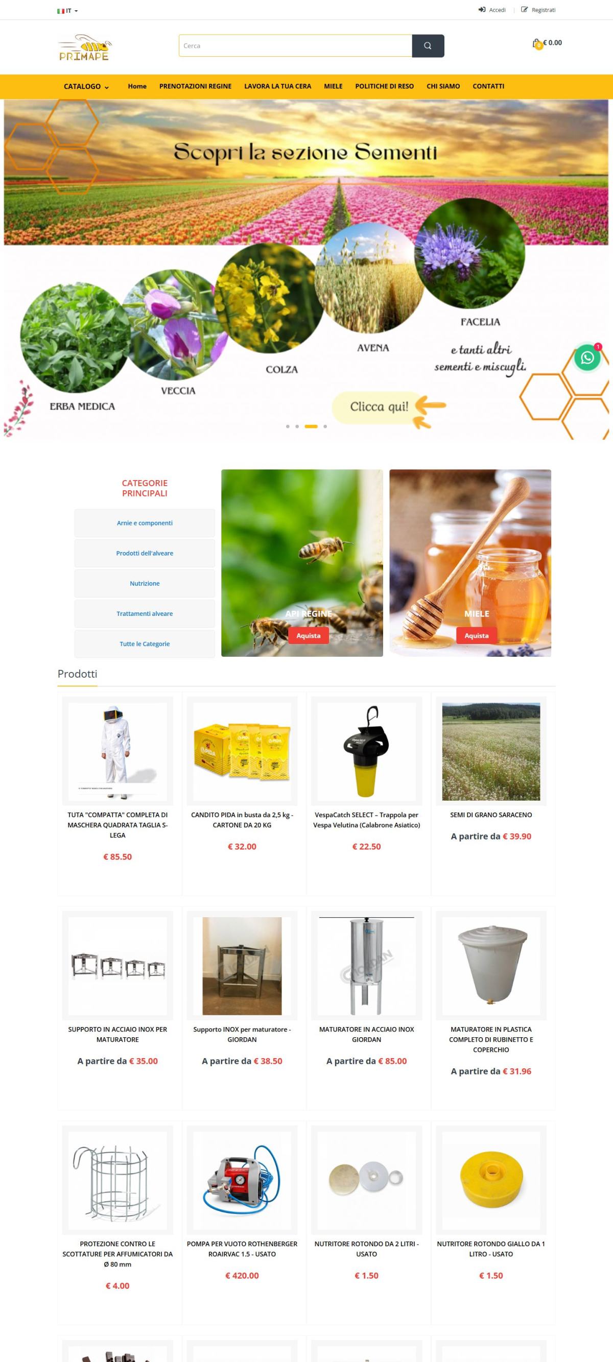 Homepage di Primape su desktop