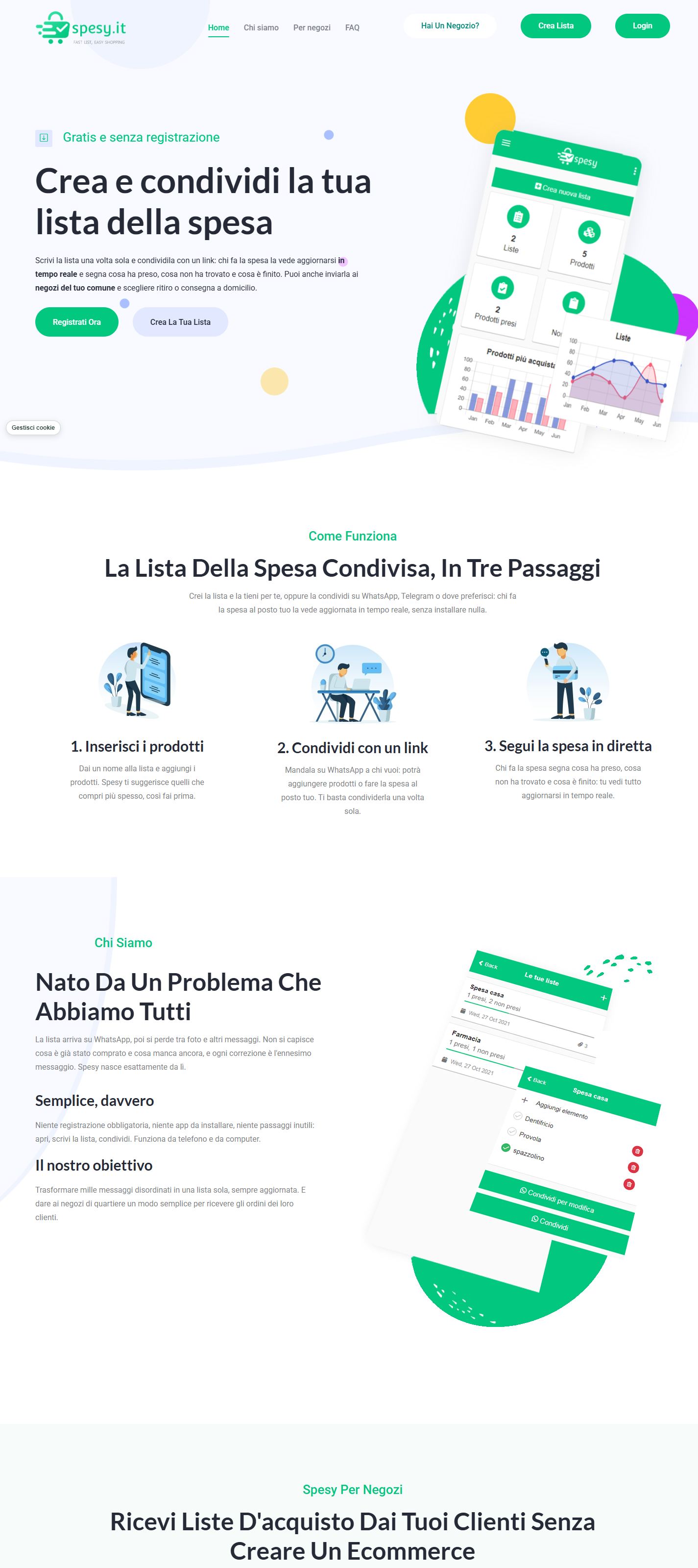 Homepage di Spesy su desktop
