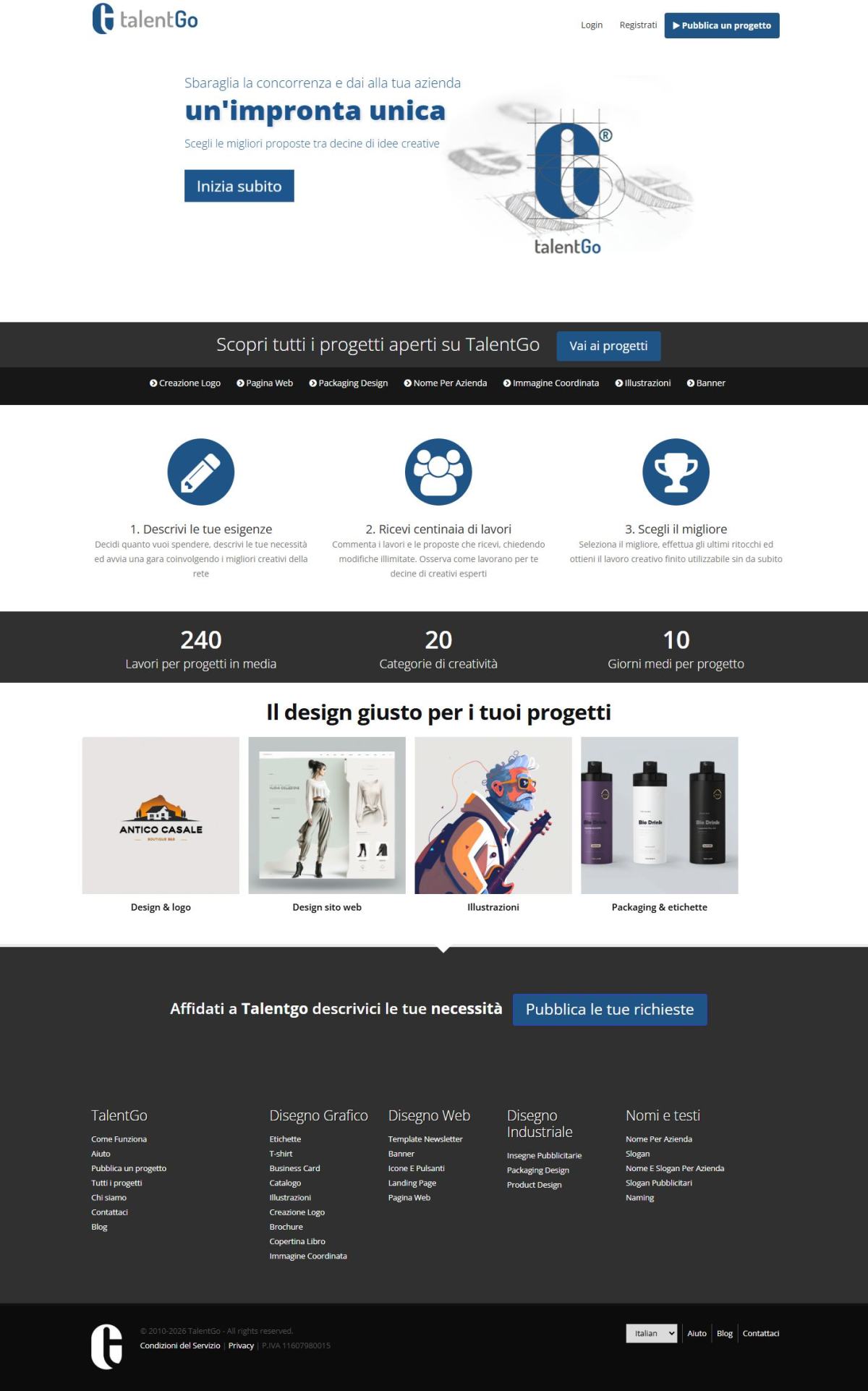 Homepage di TalentGo su desktop